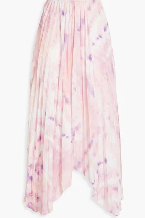 Maje Asymmetric pleated printed satin midi skirt - Pink