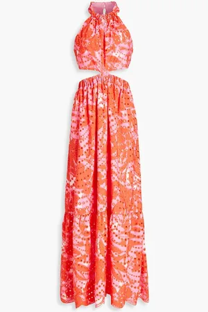 Ml Monique Lhuillier Cutout floral-print broderie anglaise halterneck maxi dress