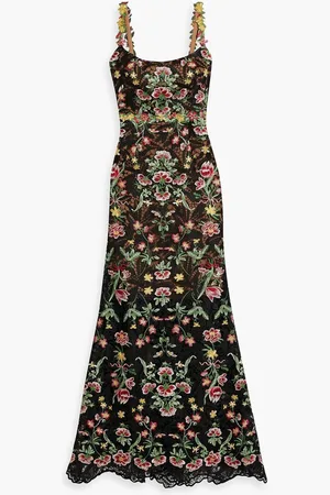 Marchesa Notte Embroidered macramé lace gown