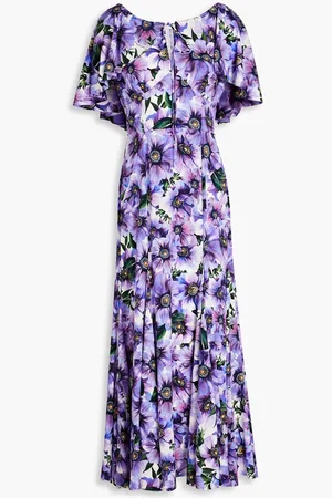 Dolce & Gabbana Draped floral-print silk-blend crepe midi dress