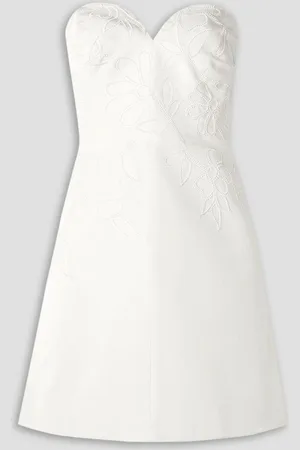 Carolina Herrera Strapless bead-embellished silk-faille mini dress - White
