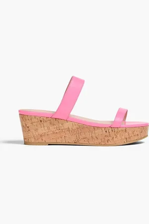 Stuart Weitzman Patent-leather cork wedge mules