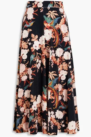 Cara Cara Floral-print stretch-velvet midi skirt