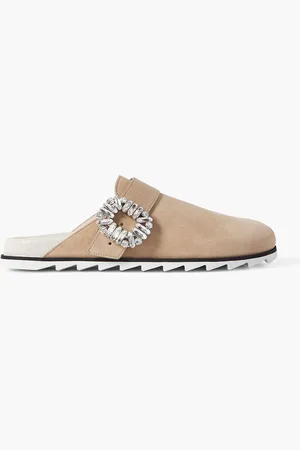 Roger Vivier Slidy Strass crystal-embellished suede slippers - Neutral
