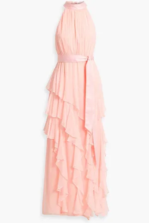 ALICE+OLIVIA Alice Olivia - Emelia tiered ruffled silk-chiffon maxi dress - Pink