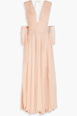 MARIA LUCIA HOHAN Cutout Plissé silk-georgette gown - Pink