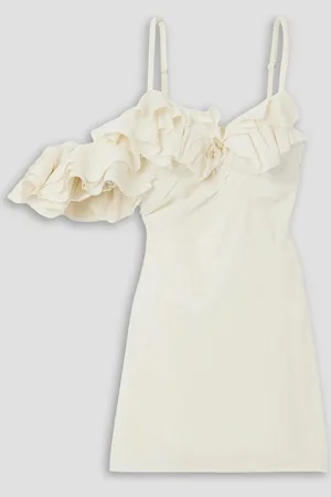 Jacquemus Duna ruffled grain de poudre-trimmed wool-blend mini dress - White