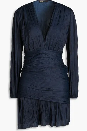 Maje Plissé-satin mini dress - Blue