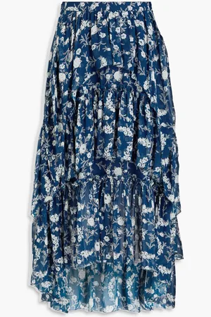 ULLA JOHNSON Marilyn floral-print silk-georgette midi skirt - Blue