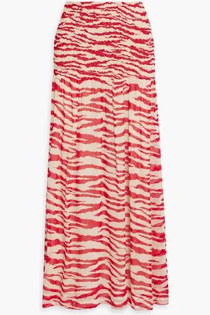 Ganni Zebra-print shirred chiffon maxi skirt