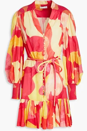 Rebecca Vallance Toretta belted printed cotton-voile mini dress - Orange
