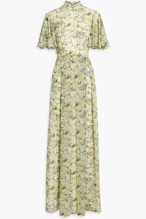 MIKAEL AGHAL Pleated floral-print chiffon maxi dress