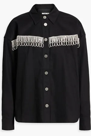 ROTATE Crystal-embellished denim shirt jacket