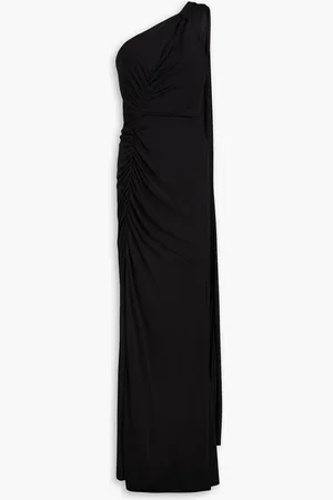 Marchesa Notte One-shoulder ruched jersey gown