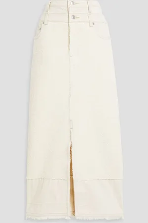 Simkhai Maddy denim and bouclé-knit midi skirt - White