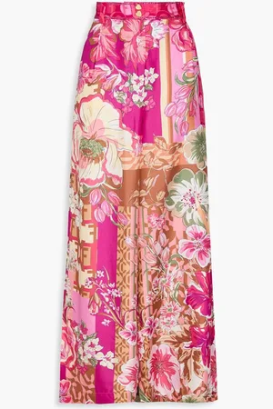 Camilla Crystal-embellished floral-print silk-twill wide-leg pants - Purple