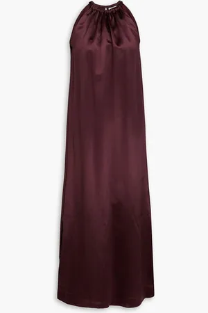 Loulou Studio Morene gathered silk-blend satin midi dress - Burgundy