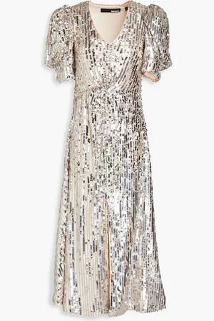 ROTATE Sequined mesh midi dress - Metallic