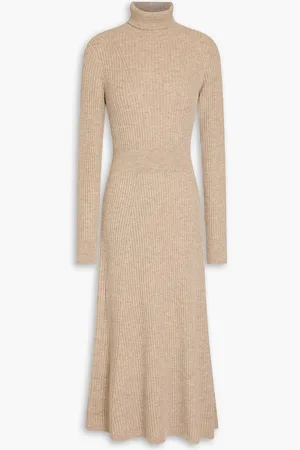 Derek Lam Ribbed mélange wool midi dress - Neutral