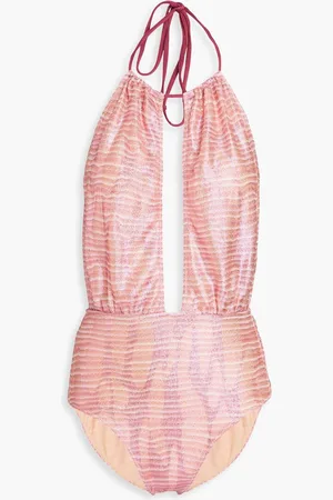 Missoni Cutout metallic crochet-knit swimsuit - Pink