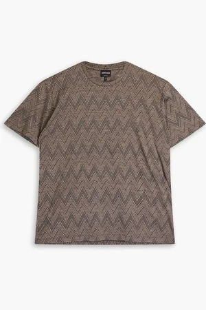 Giorgio Armani Jacquard-knit silk and cotton-blend T-shirt - Neutral