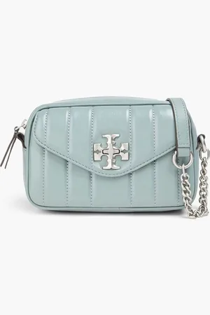 Tory Burch Kira quilted glossed-leather shoulder bag - Blue