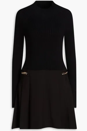 Derek Lam Pleated twill-paneled ribbed-knit mini dress