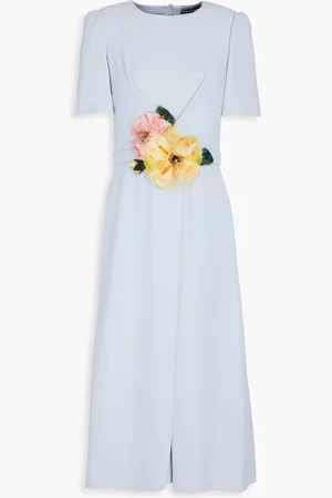 Dolce & Gabbana Floral-appliquéd crepe midi dress - Blue