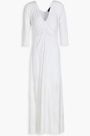 Giorgio Armani Ruched striped satin-jersey midi dress - Gray