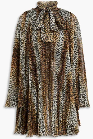 Dolce & Gabbana Pleated leopard-print chiffon mini dress
