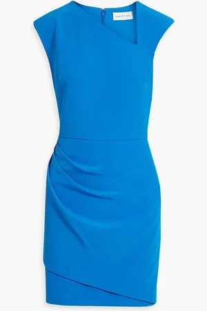 Halston Heritage Liona wrap-effect draped crepe mini dress - Blue