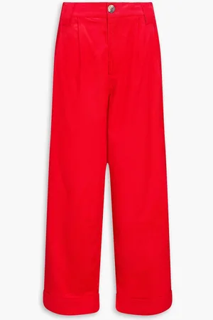 Ganni Pleated cotton-blend corduroy tapered pants