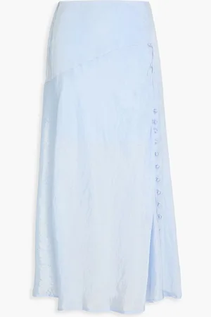 REJINA PYO Ria button-embellished satin midi skirt - Blue