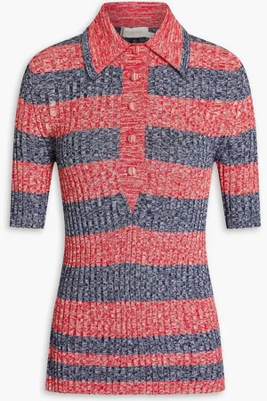 ZIMMERMANN Striped ribbed-knit polo shirt