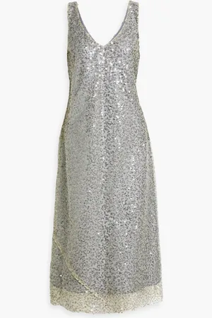 Vince Sequined metallic lace midi dress - Metallic