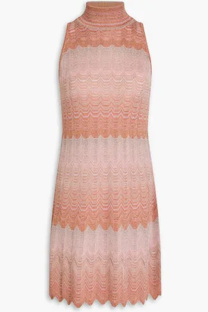 Missoni Metallic crochet-knit turtleneck mini dress - Pink