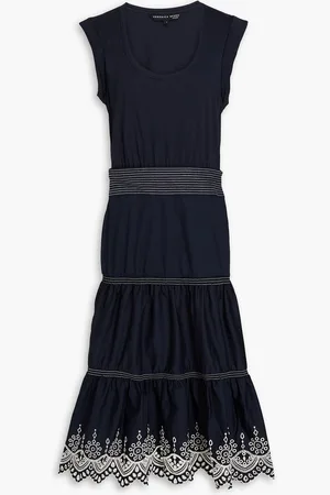 VERONICA BEARD Amaia jersey-paneled cotton-poplin midi dress - Blue