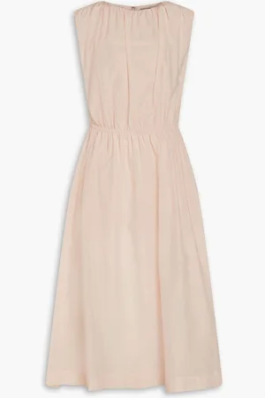 Loulou Studio Aphrodite gathered cotton and silk-blend midi dress - Pink