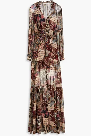 VERONICA BEARD Isra belted paisley-print silk-georgette maxi dress - Brown