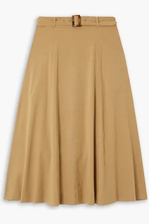 VERONICA BEARD Arwen belted pleated linen-blend midi skirt - Brown