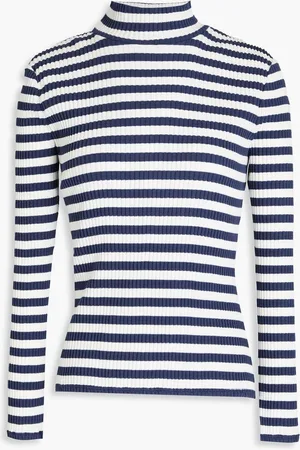 VERONICA BEARD Pierre striped stretch-cotton jersey turtleneck top - Blue