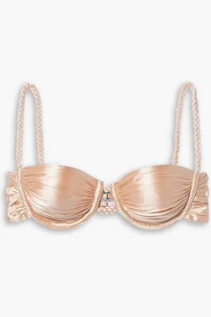 Isa Boulder Droplets ruched stretch-satin underwired bikini top - Pink