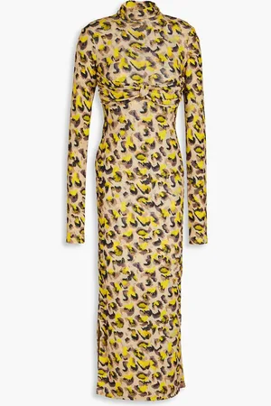 Nanushka Knotted leopard-print jersey turtleneck midi dress