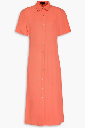 THEORY Linen midi shirt dress - Orange