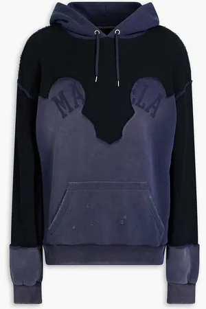 Maison Margiela Distressed French cotton-terry and waffle-knit hoodie - Blue
