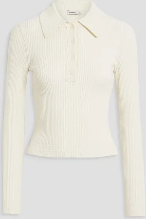Simkhai Delfina ribbed cotton-blend polo sweater - White
