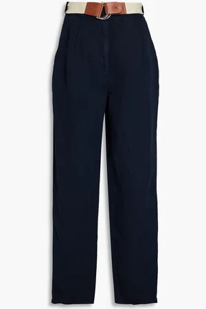 Emporio Armani Belted Lyocell and linen-blend wide-leg pants - Blue