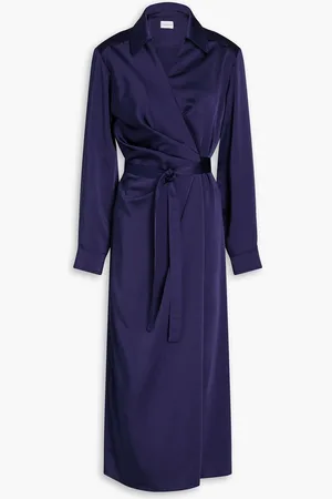 Claudie Pierlot Pleated satin-twill midi wrap dress - Blue