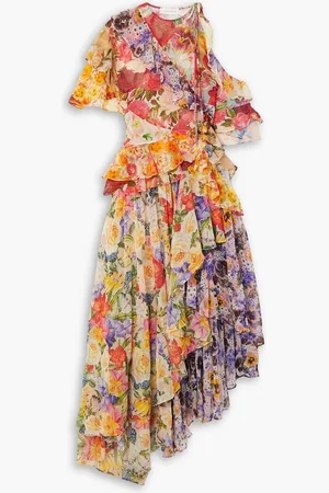 ZIMMERMANN Tiered floral-print gauze dress - Yellow