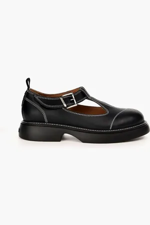 Ganni Everyday buckled faux leather Mary Jane loafers